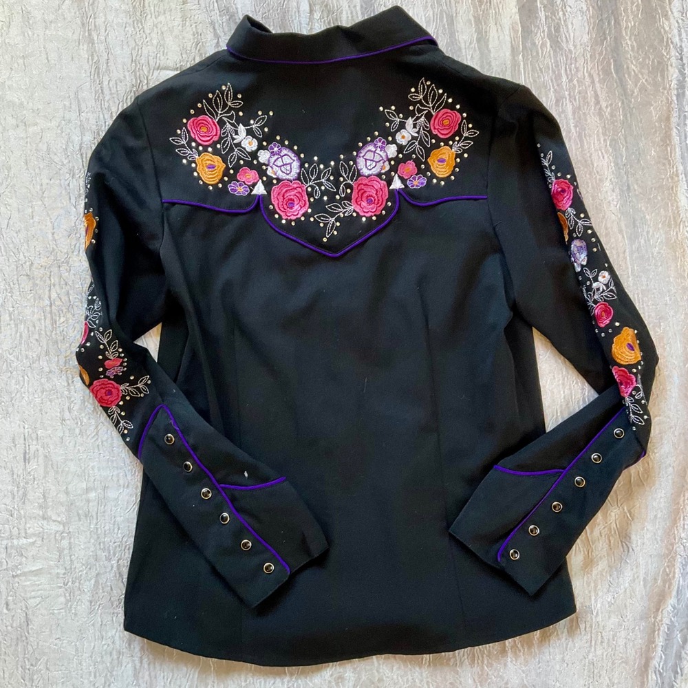 Scully Western Floral Rose Embroidered Pearl Snap Shirt PPL-864 Sz Small Cowgirl - Picture 4 of 15